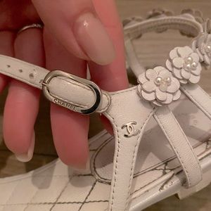 Chanel lambskin white sandals